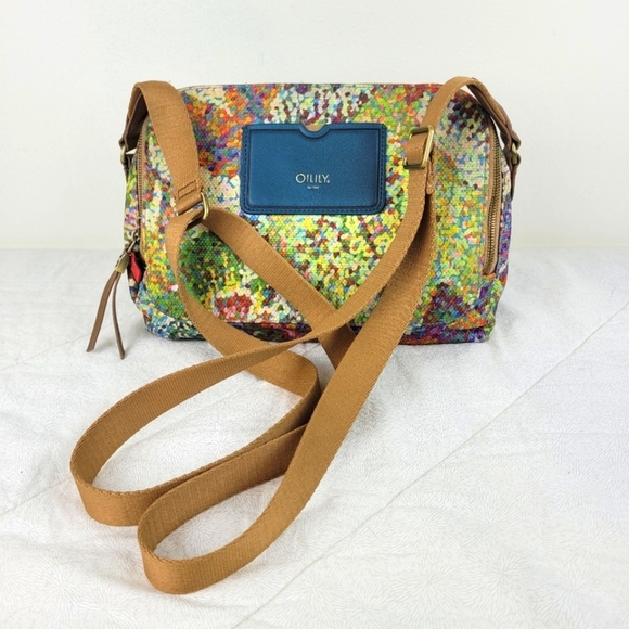 Oilily multi color artsy canvas bag  tan adjustable canvas strap blue pocket OS - Picture 1 of 16